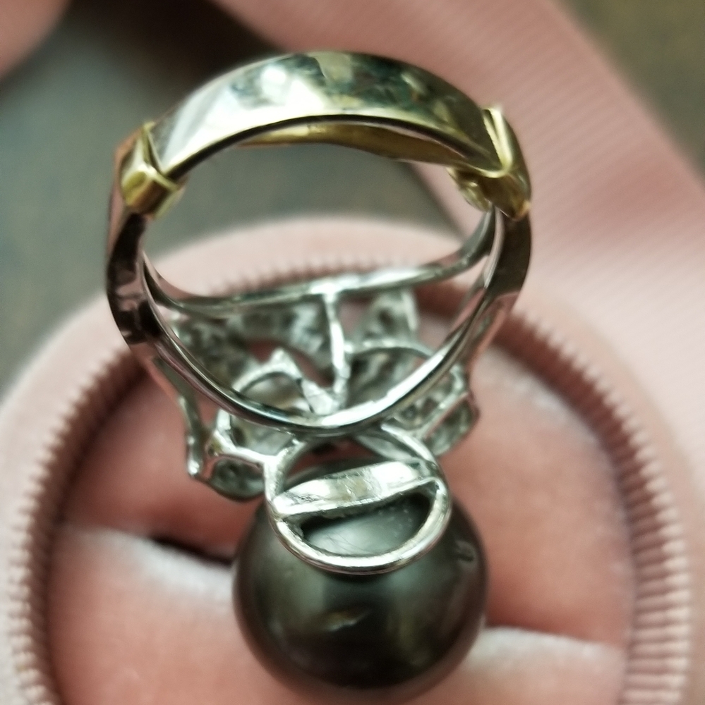 14KT Tahitian Black Pearl & Diamond Ring - Picture 6 of 8